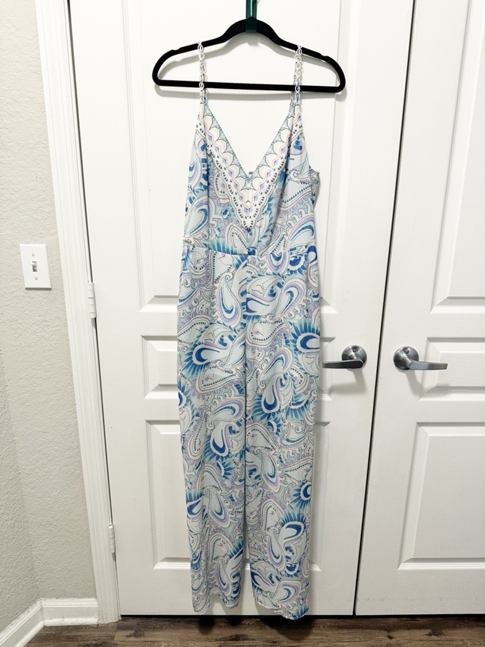 Marciano Paisley Print Jumpsuit in Light Blue and White - Picture 2 of 10
